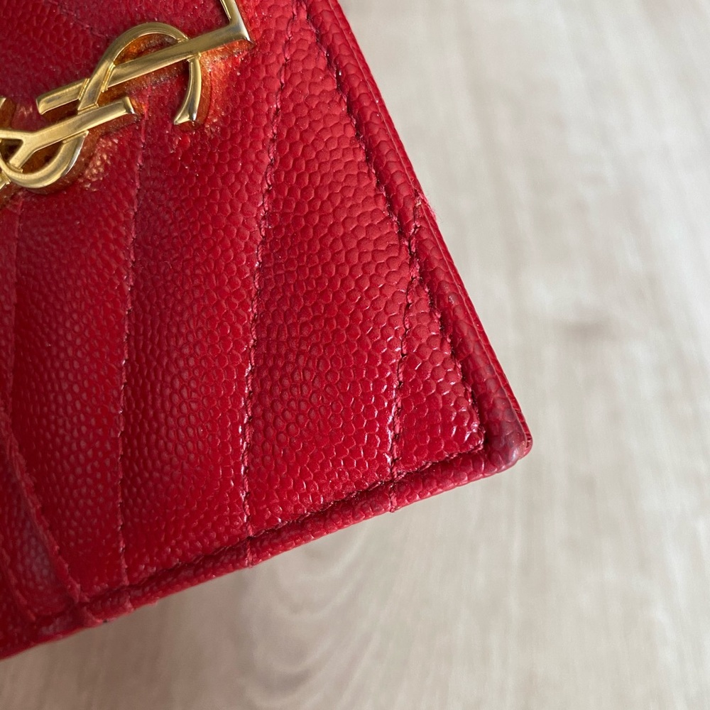 YSL Saint Laurent Matelasse Card Holder Wallet Red - Picture 5 of 8
